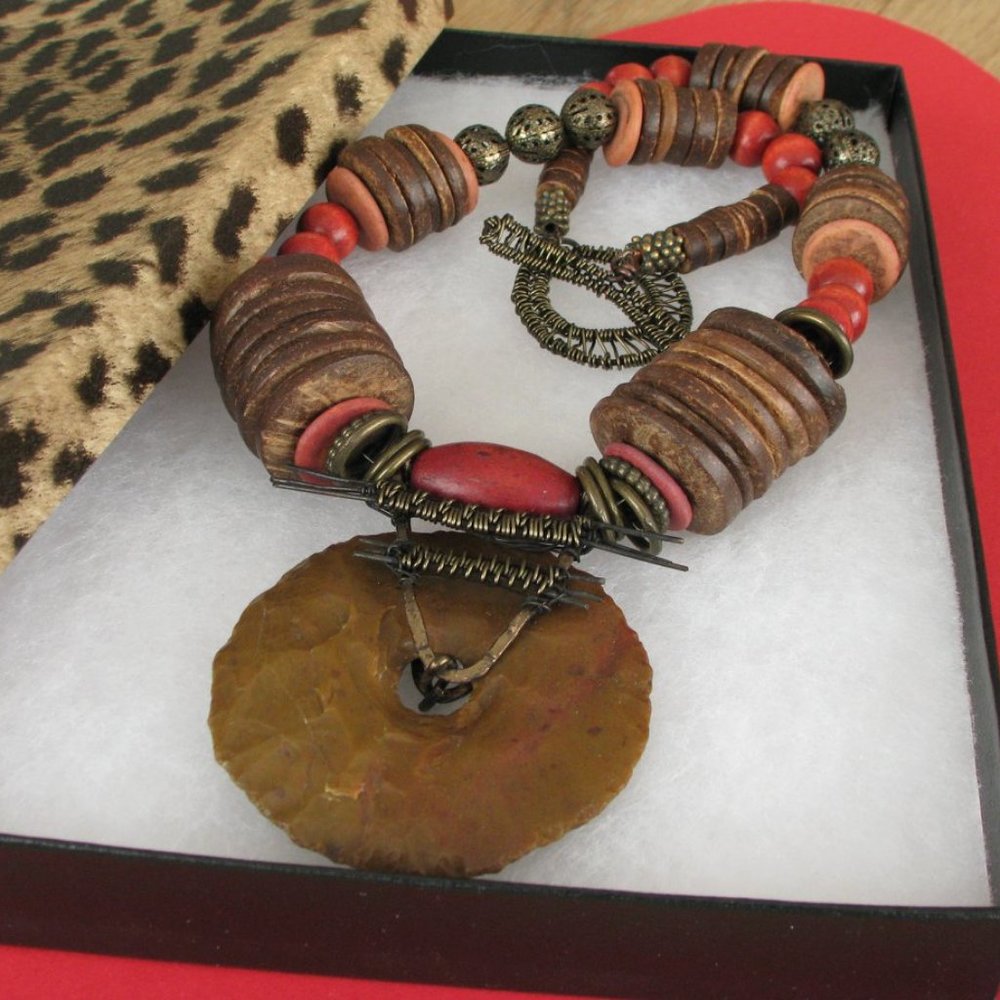Handcrafted Wood, Stone and Copper Choker